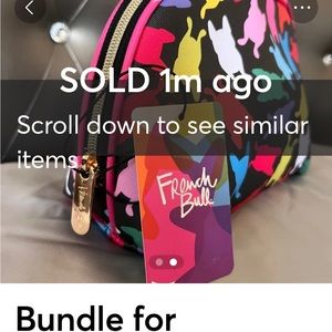 French Bull Makeup Bag with Frenchies in every color & Gold Zipper Pull, NWT.